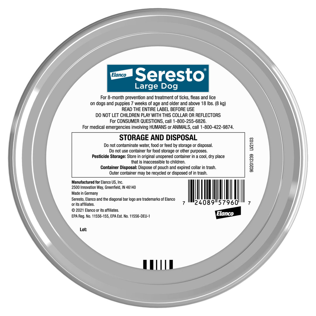 Seresto 8-Month Flea &amp; Tick Collar for Large Dogs Over 18 lbs., 1ct