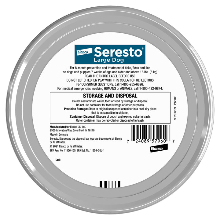 Seresto 8-Month Flea &amp; Tick Collar for Large Dogs Over 18 lbs., 1ct