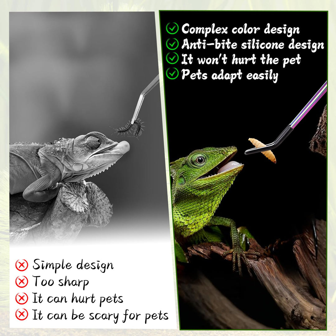 OLIISS Iridescent Reptile Feeding Tongs with Rubber Tips, 10.6", 2 Pack