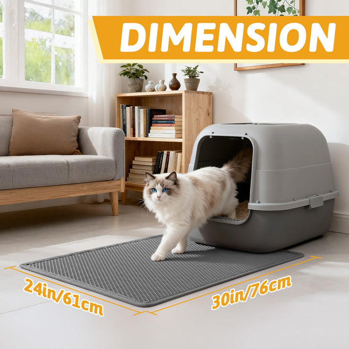 Pieviev Litter Box Mat, Double-Layer Urineproof Design, 30" x 24" Gray