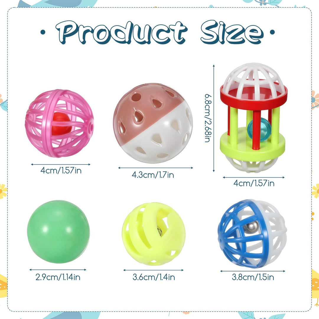 Psiriol 6 Pcs Foraging Ball Bird Toys, Feeder Toys, Foot Talon Toy, Chewing Training Rattle Bell Balls, Parrot Cage Toys for Parakeets, Cockatiels, Conures, Love Birds and Other Small to Medium Birds