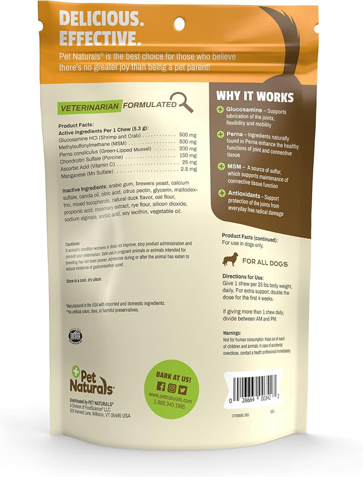 Pet Naturals Hip and Joint Pro Chews for Dogs, Duck, 60 Count