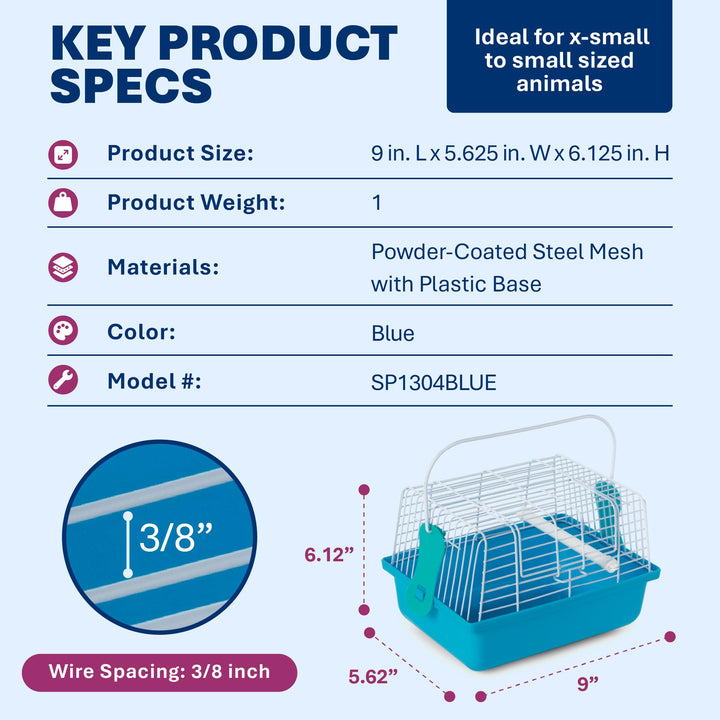 Prevue Pet Products Small Animal Travel Carrier Hamster, Bird - Blue