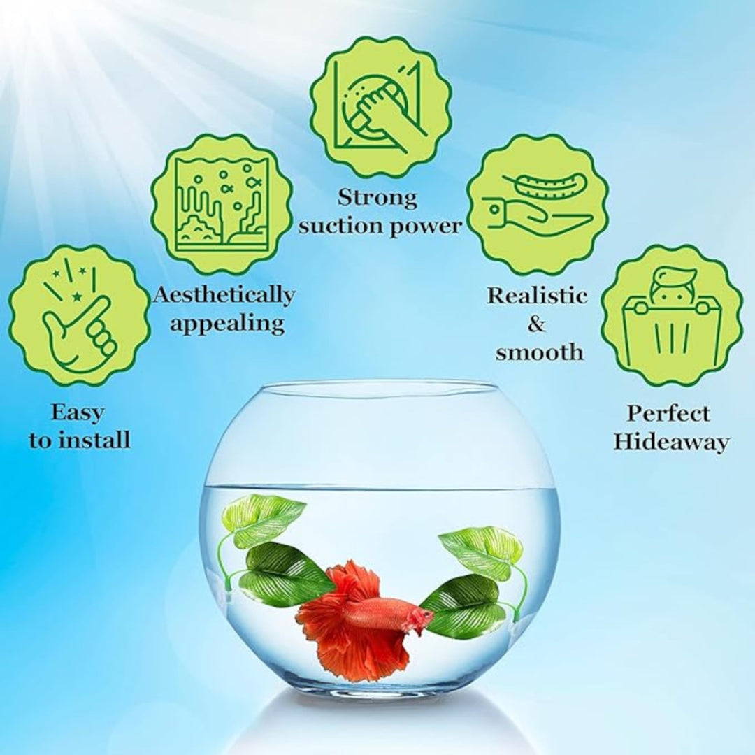 SunGrow Betta Fish Leaf Hammocks, Twin Leaf Design with Suction Cup, 2-Pack - Comfortable Resting, Breathing &amp; Breeding Pads, Easy Install, Simulates Natural Habitat for Healthier Betta