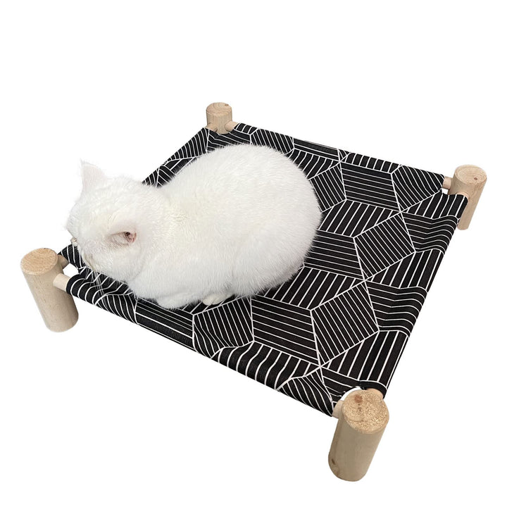 Pozico Cat/Dog Bed Hammock Cat Bed, Wooden Dog Elevated Indoor Outdoor Beds, Raised Cat Cots Furniture Pet Bed Puppy Bed Portable Breathable Mesh Cat Beds for Small Animals-Black Diamond