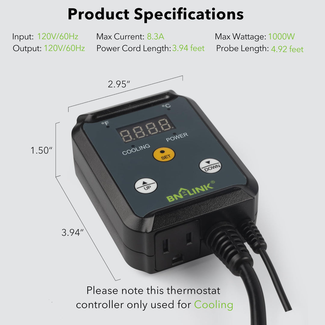 BN-LINK Digital Heating and Cooling Thermostat Controller for Reptiles, Attic Fan