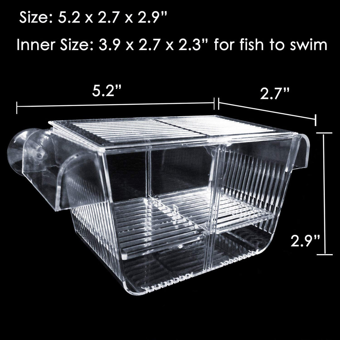capetsma Fish Breeding Box, Acrylic Fish Isolation Box with Suction Cups, Aquarium Acclimation Hatchery Incubator for Baby Fishes Shrimp Clownfish and Guppy... Small Size (S)