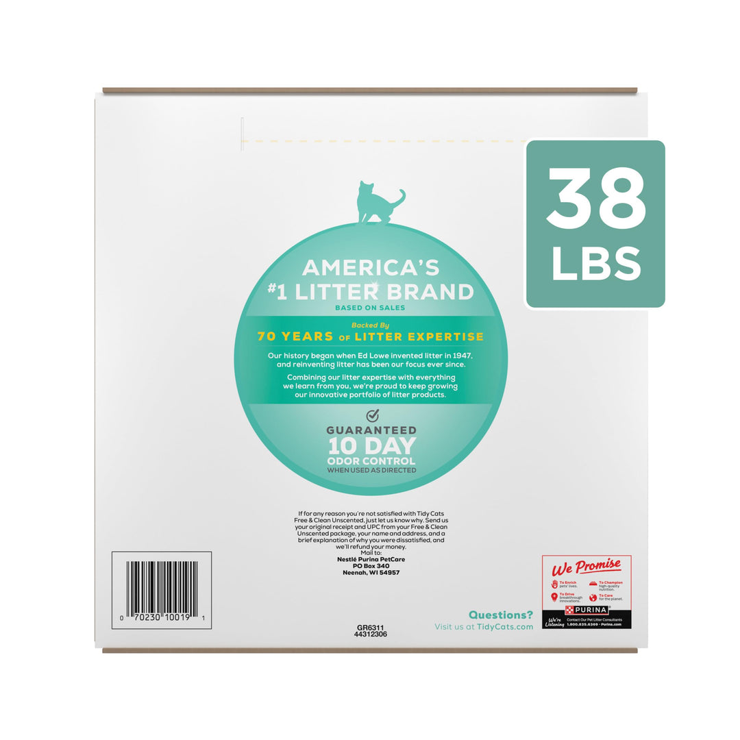 Purina Tidy Cats Free and Clean Unscented Clumping Cat Litter, 38 lb Box