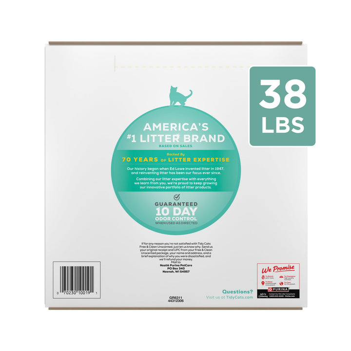 Purina Tidy Cats Free and Clean Unscented Clumping Cat Litter, 38 lb Box