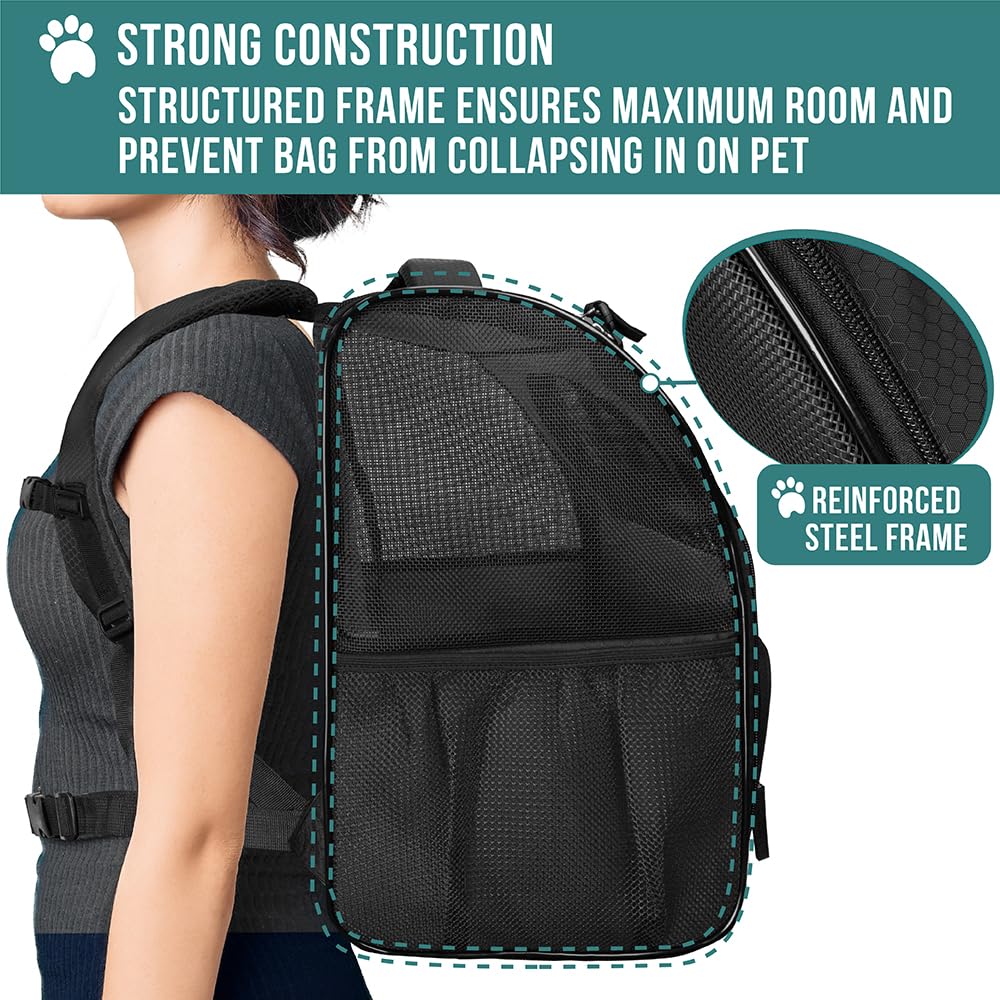 PetAmi Dog Backpack Carrier Airline Approved Cat Pet Puppy Bag, Black