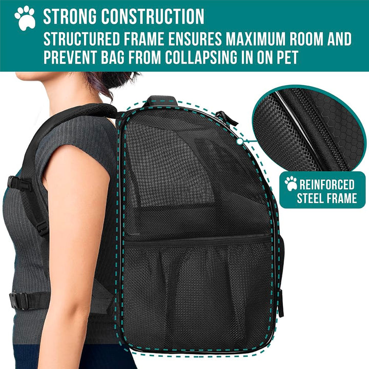PetAmi Dog Backpack Carrier Airline Approved Cat Pet Puppy Bag, Black