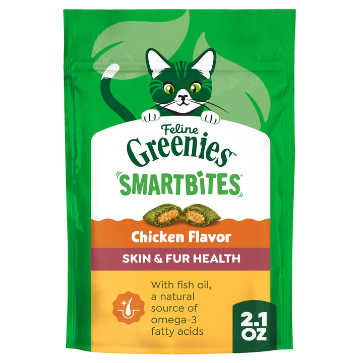 Greenies Feline Smartbites Skin &amp; Fur Health Cat Treats, Chicken, 2.1 oz