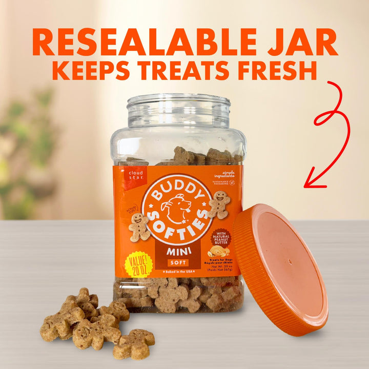 Buddy Biscuits Mini Soft &amp; Chewy Dog Treats, Peanut Butter, 20 oz Jar