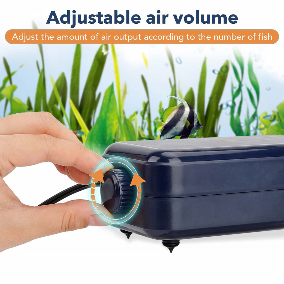 hygger Aquarium Air Pump, Adjustable Oxygen Pump, Silent Powerful Aerator Pump 2W/3W/4.5W/6W/ 2 Air Outlets Ultra for Up to 100 Gallon Tank (6W) with Accessories