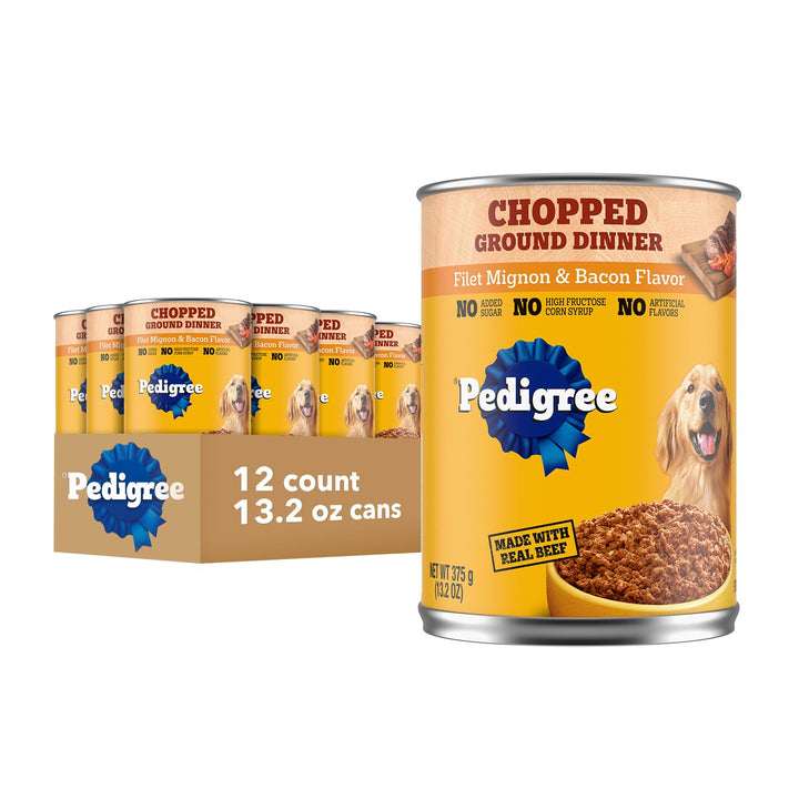 Pedigree Chopped Ground Dinner Wet Dog Food, Filet, 13.2 oz, 12 Count