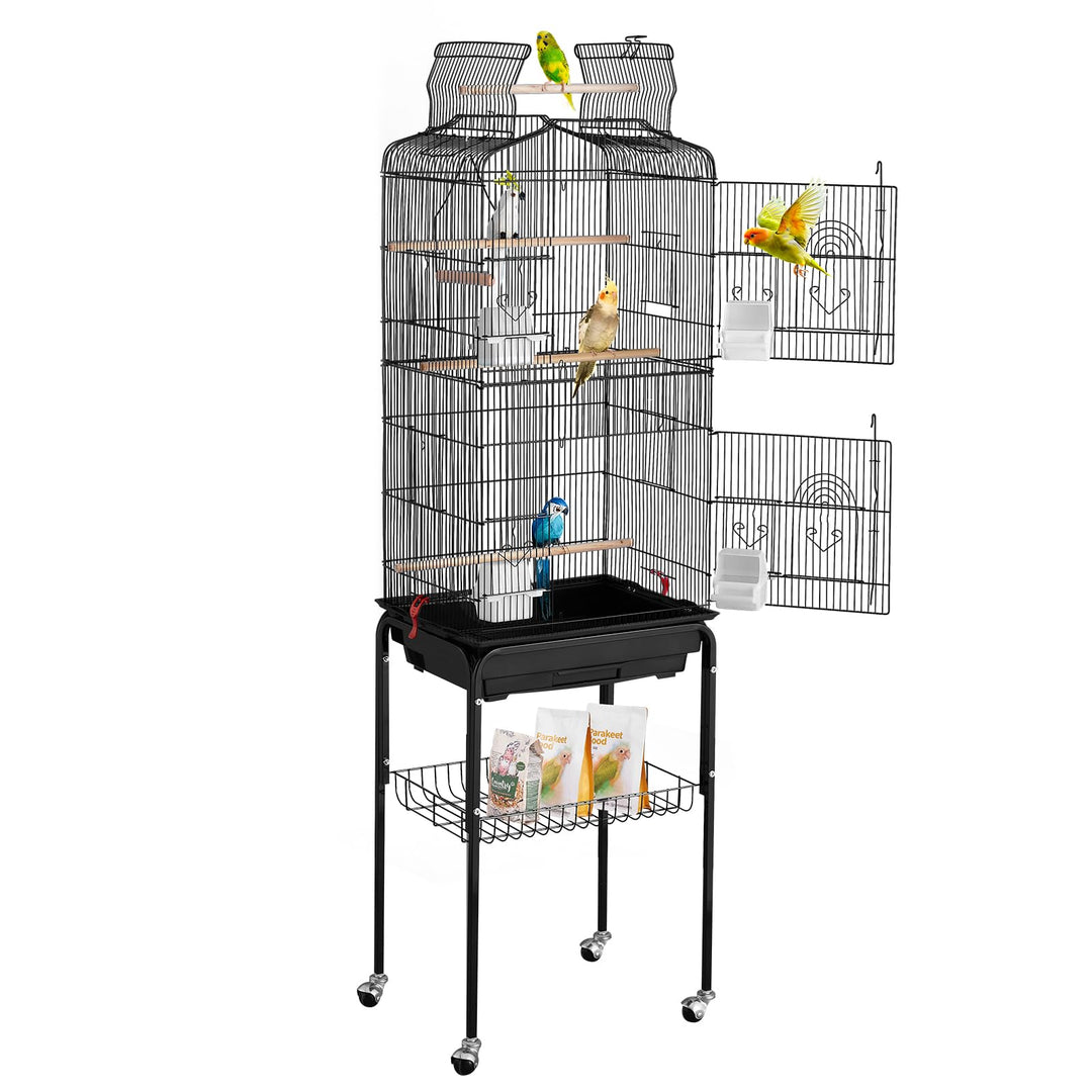VEVOR 64-inch Open Top Large Parrot Bird Cage with Detachable Rolling Stand for Parakeets Finches Canaries Lovebirds Cockatiels Budgies Small Quaker Conures Flight Birdcage with Swing and Perch