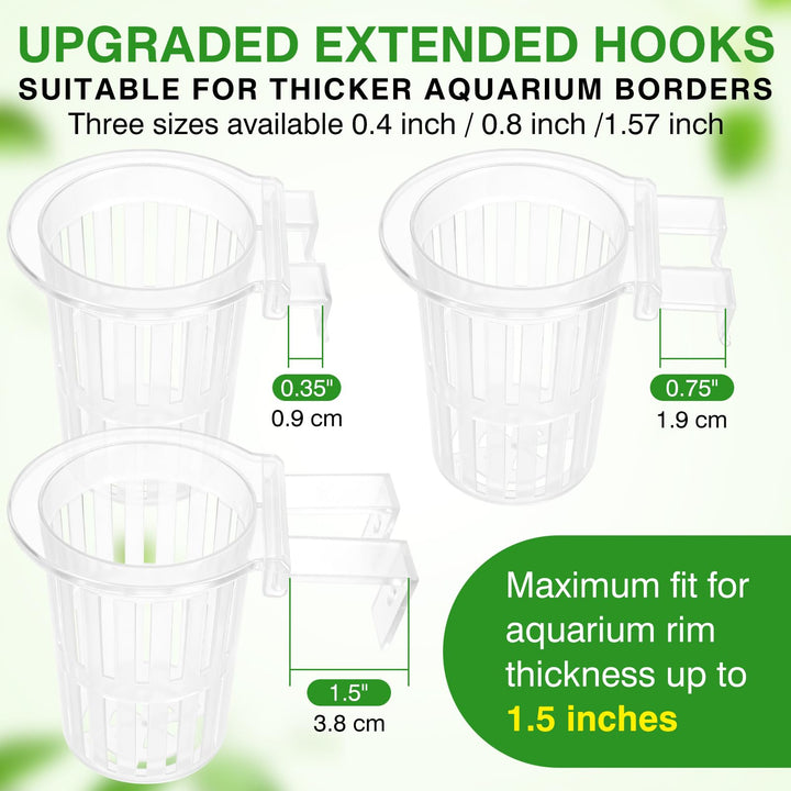 Borlech New Upgraded Large Aquarium Plant Holder with 1.57-inch Extension Hooks and Suction Cups for Fish Tank Aquaponic Plant Cultivation and Aquascape Accessories Decorations (2 Pack) Transparent
