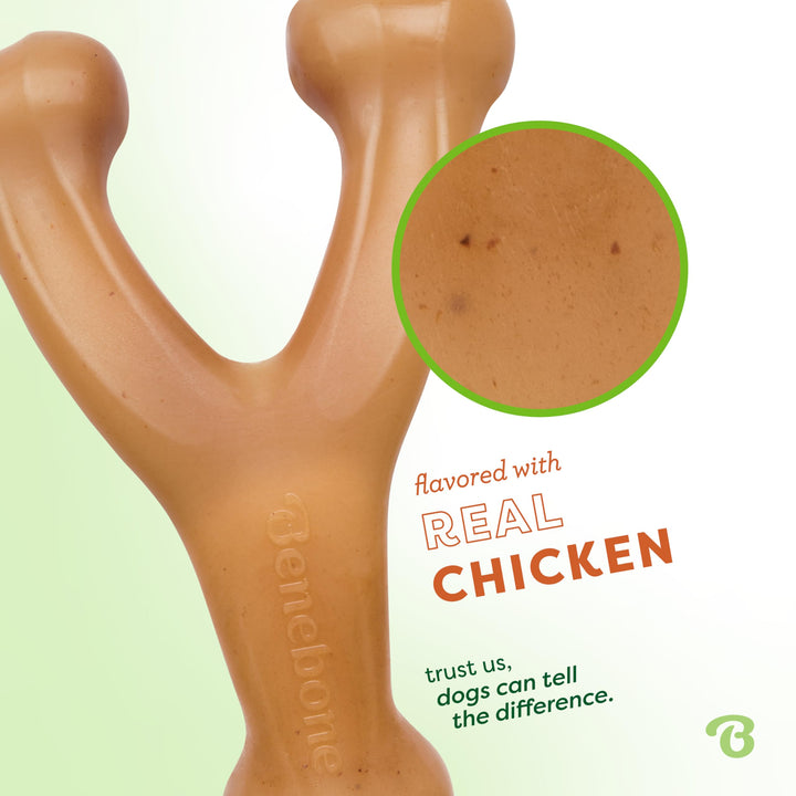 Benebone Wishbone Dog Chew Toy for Aggressive Chewers, Real Chicken, Medium
