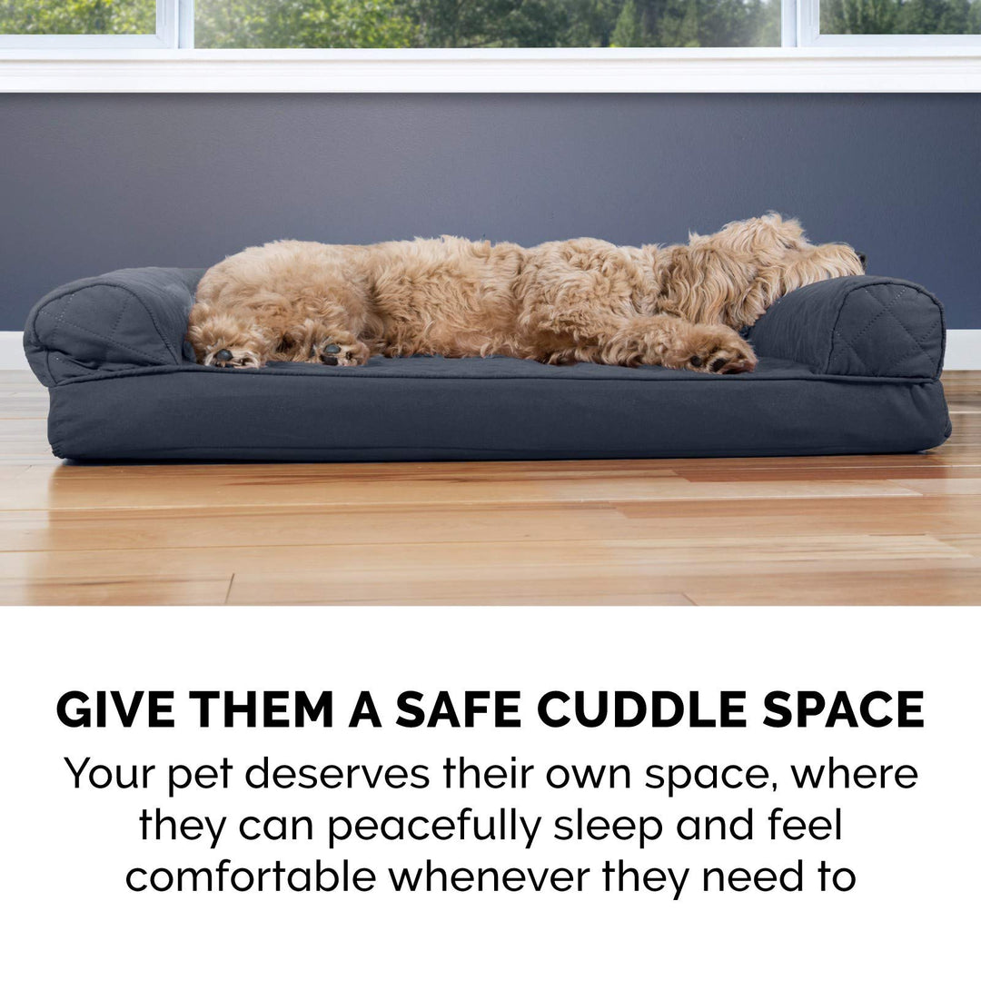 FurHaven Classic Sofa Orthopedic Dog Bed for Large Dogs, with Orthopedic Egg Crate with a Solid Orthopedic Foam Base for Joint Support, Removable Washable Cover, Large, Quilted Sofa, Iron Gray