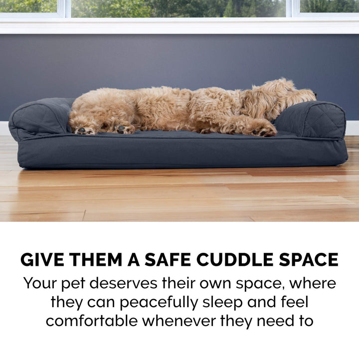 FurHaven Classic Sofa Orthopedic Dog Bed for Large Dogs, with Orthopedic Egg Crate with a Solid Orthopedic Foam Base for Joint Support, Removable Washable Cover, Large, Quilted Sofa, Iron Gray