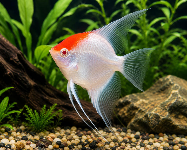 Red Cap Albino Angelfish Live Freshwater Aquarium Fish – Peaceful Tropical Community Fish for Planted Tanks, Aquascapes &amp; Home Aquariums