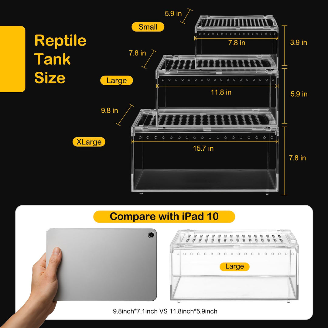 Clioran Reptile PC Tank,Escape Proof Magnetic Lid Tarantula Enclosure Large