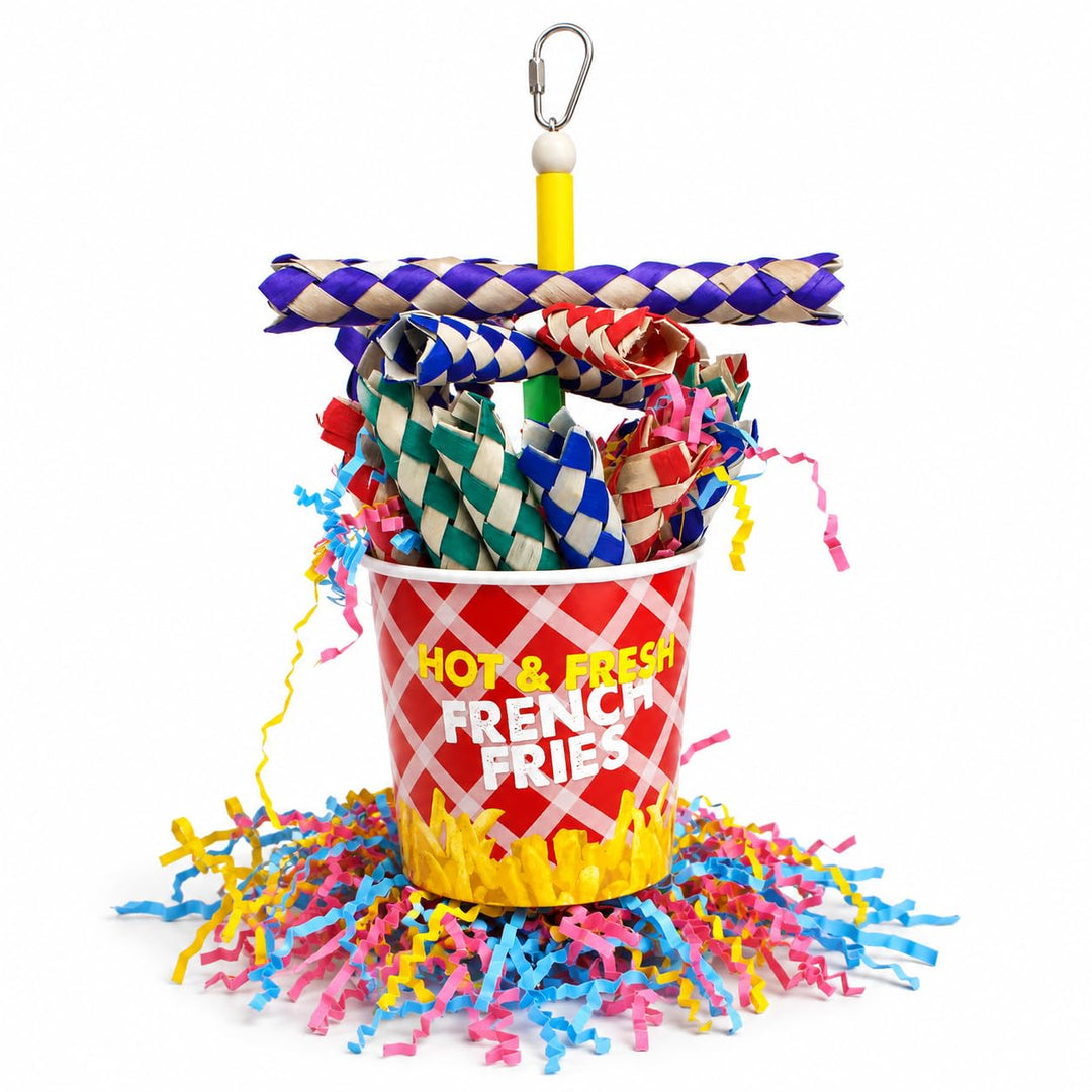 Bonka Bird Toys 2306 French Fries Small Medium Bird Toy Foraging Bamboo Trap Cup Paper Shred Cockatiels Parakeets Conures and Other Similar Sized Birds