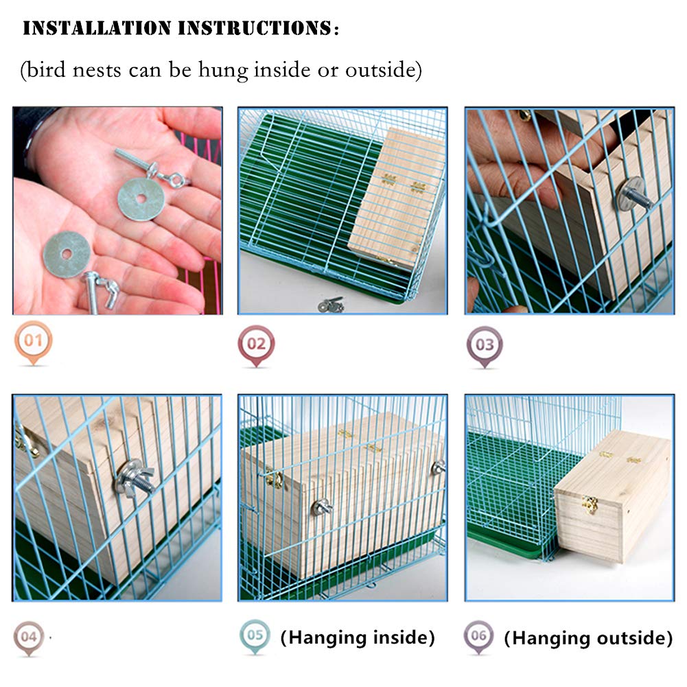 YJJKJ Wood Parakeet Nest Box with Natural Nesting Pads, Breeding Bird Cage House for Lovebirds Cockatiel Parrotlets Budgerigar Small Parrot