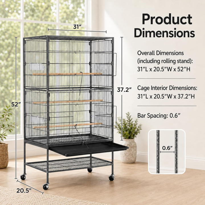 Yaheetech 52" Large Bird Cage for Parakeets, Cockatiels, Conures, Black