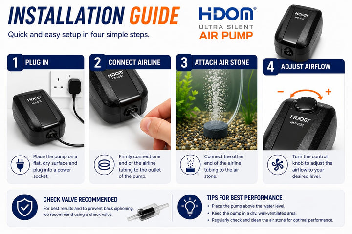 Hidom 2.0W Aquarium Air Pump Single Valve Hd-601 with Accessories