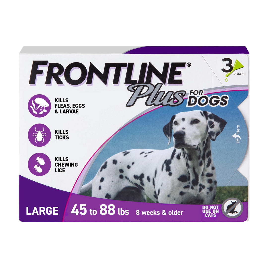 FRONTLINE Plus Flea &amp; Tick Spot Treatment for Large Breed Dogs 45-88 lbs. (Purple) Count of 3