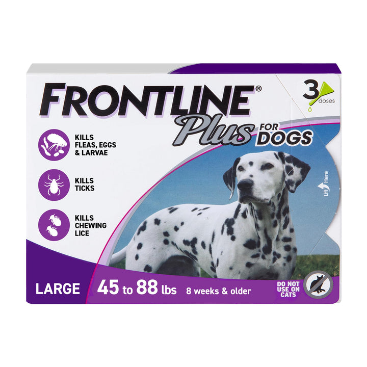 FRONTLINE Plus Flea &amp; Tick Spot Treatment for Large Breed Dogs 45-88 lbs. (Purple) Count of 3