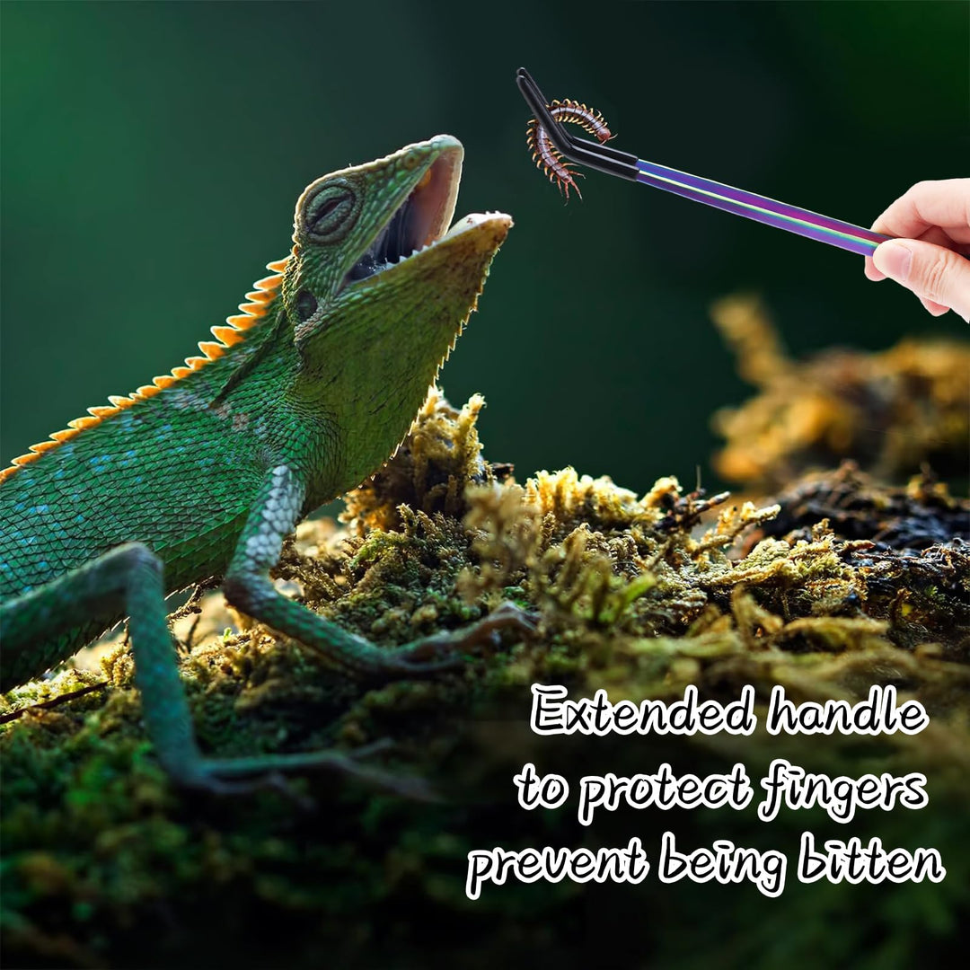 2PCS Stainless Steel Reptile Feeding Tongs with Rubber Tip, 10.6" Straight &amp; Curved Long Tweezers, Perfect for Aquariums &amp; Crafts - Ideal Bearded Dragon &amp; Snake Tank Accessories, Terrarium Supplies