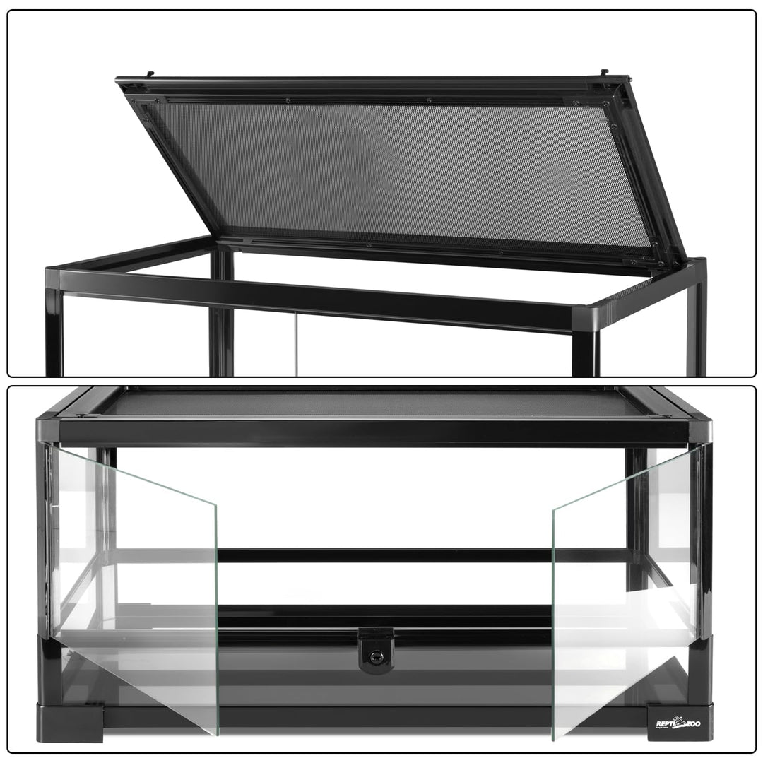 REPTIZOO Reptile Terrarium 24" X 12" X 12", 15 Gallon Glass Reptile Tank with Double Hinge Door Top Screen Ventilation, Easy Assembly Front Opening Terrarium Habitat