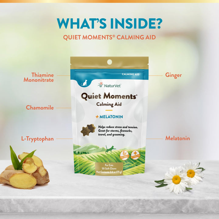 NaturVet Quiet Moments Calming Plus Melatonin Cat Supplement - 50 Count