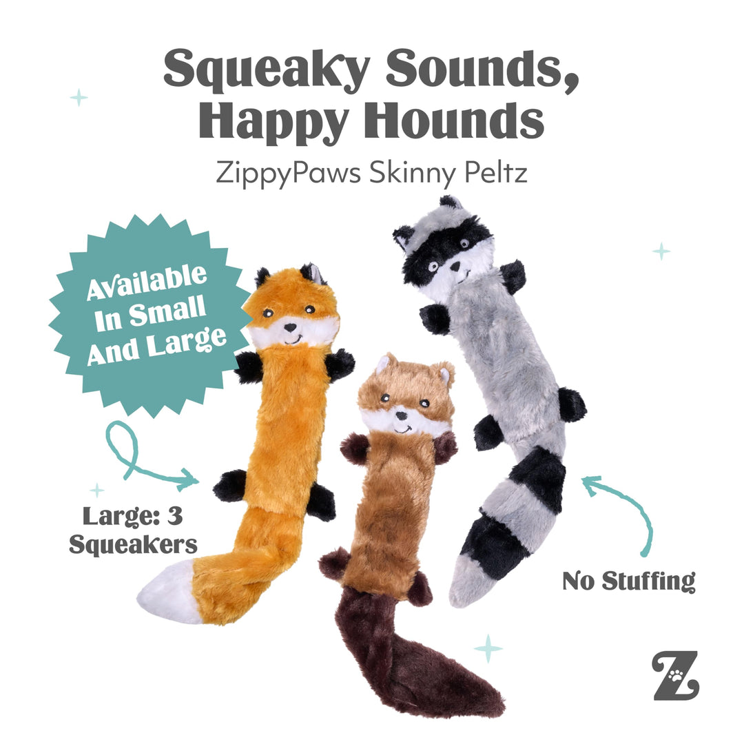 ZippyPaws Skinny Peltz No Stuffing Dog Toy Pack to Keep Them Busy - 18"
