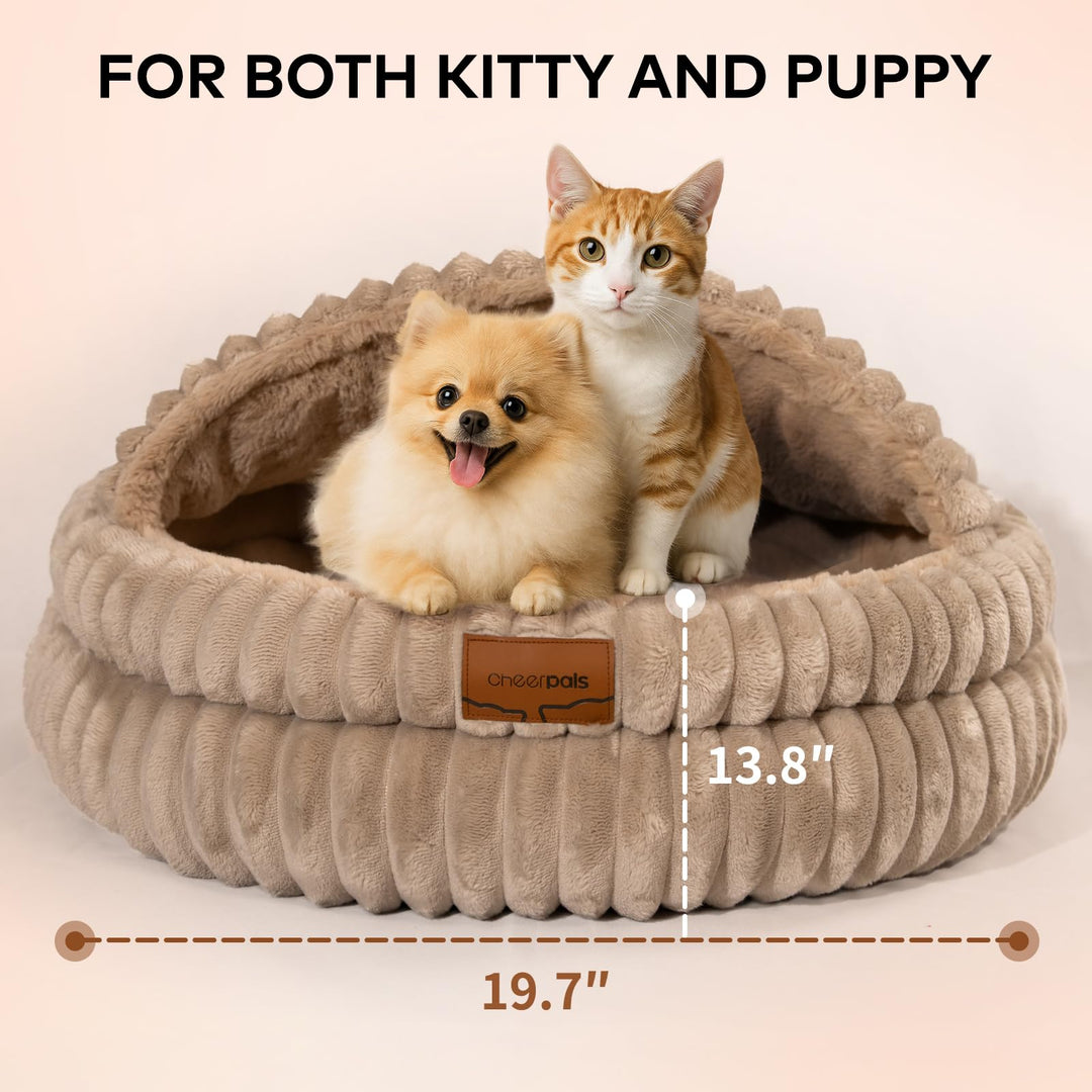 CHEERPALS Cat Cave Bed for Indoor Cats Covered Hooded Pet Bed with Cushion