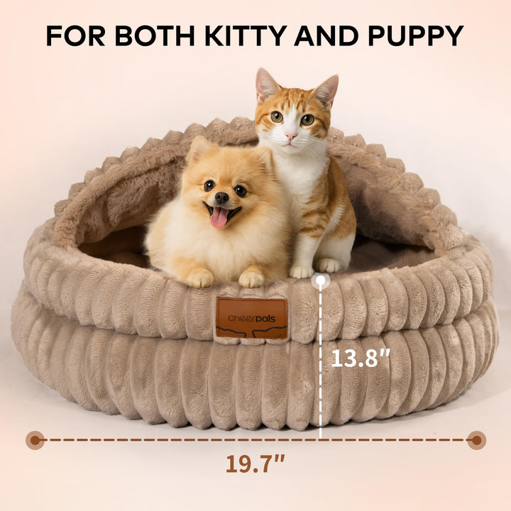 CHEERPALS Cat Cave Bed for Indoor Cats Covered Hooded Pet Bed with Cushion
