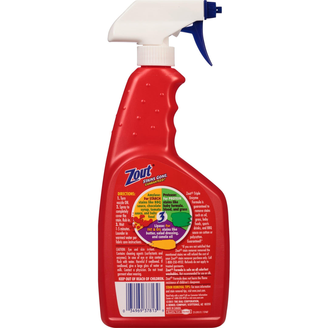 Zout Triple Enzyme Formula Laundry Stain Remover Spray, 22 Ounce - Pack of 6