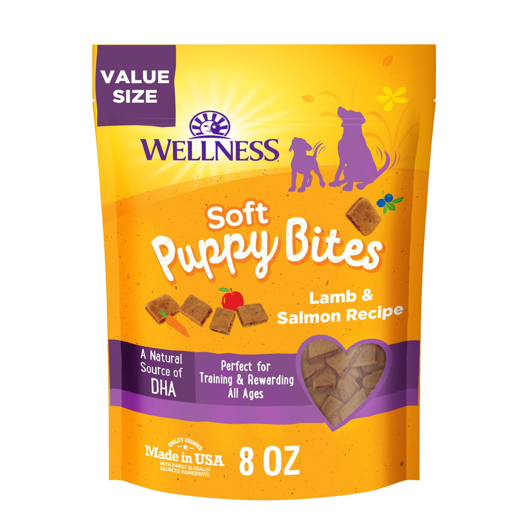 Wellness Soft Puppy Bites Dog Training Treats, Natural, Grain Free, Lamb and Salmon Recipe, 8 oz Bag