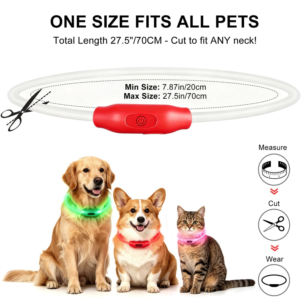 Novkin 2-Pack LED Dog Collar, Light Up Dog Collars,Rechargeable Dog Lights for Night Walking，Universal, Reusable Safety Necklace for Small Medium Large Dogs RED&amp;Pink