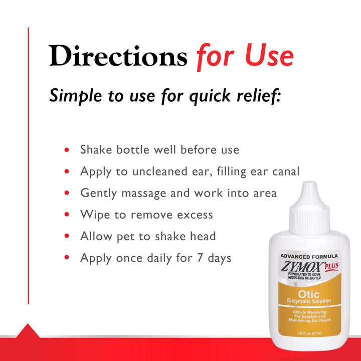 Zymox Advanced Formula Otic Plus Enzymatic Ear Solution for Dogs and Cats Without Hydrocortisone, 1.25oz
