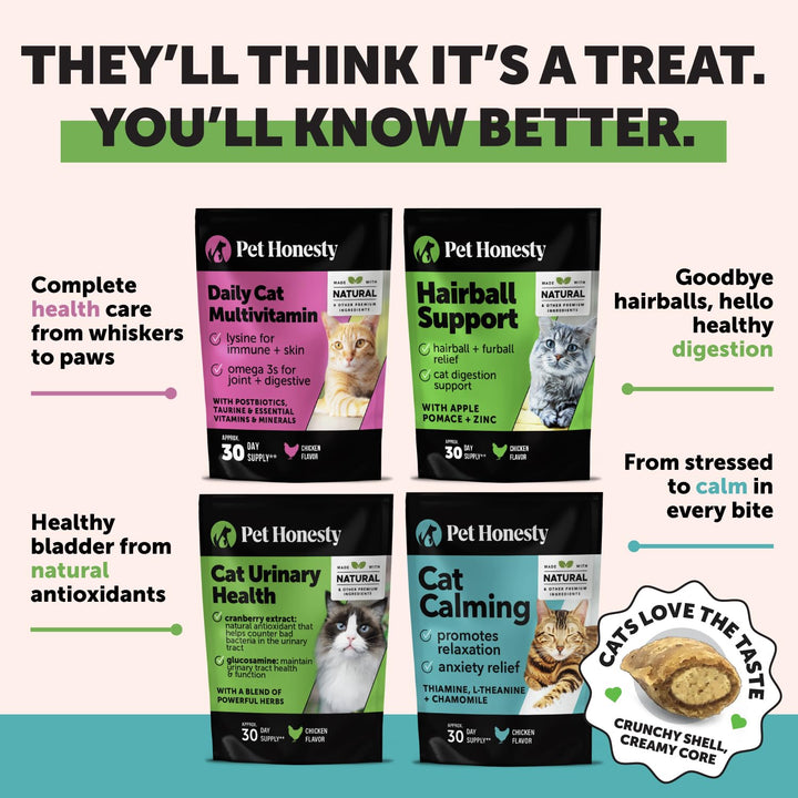 Pet Honesty Vet Backed Cat Hairball Remedy Chews, Chicken, 30-Day Supply