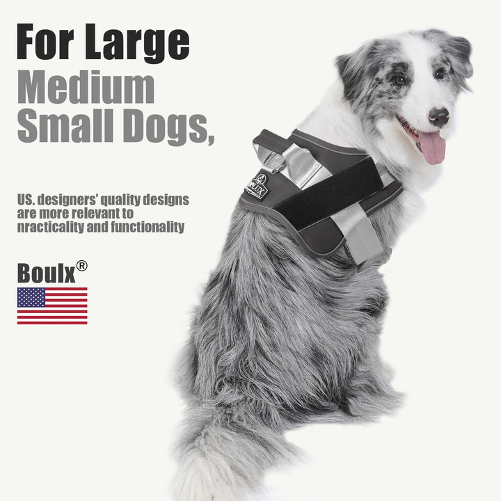 Bolux Dog Harness, No-Pull Reflective Dog Vest, Breathable Adjustable Pet Harness with Handle for Outdoor Walking - No More Pulling, Tugging or Choking (Black, L)