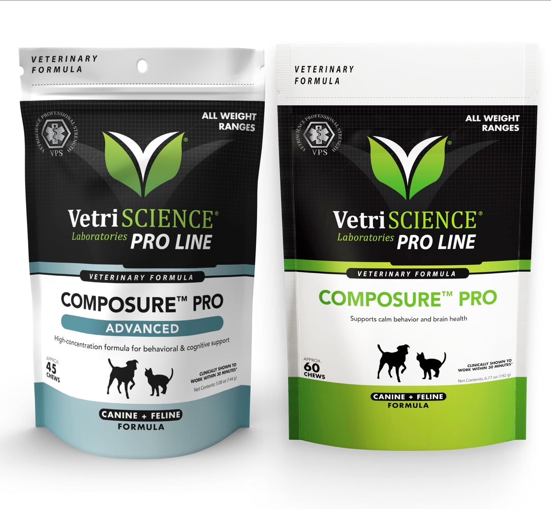 VetriScience Composure Pro + Composure Pro Advanced Bundle - Calming Support Supplement for Cats &amp; Dogs
