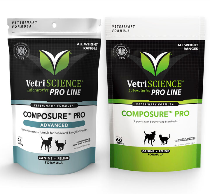 VetriScience Composure Pro + Composure Pro Advanced Bundle - Calming Support Supplement for Cats &amp; Dogs