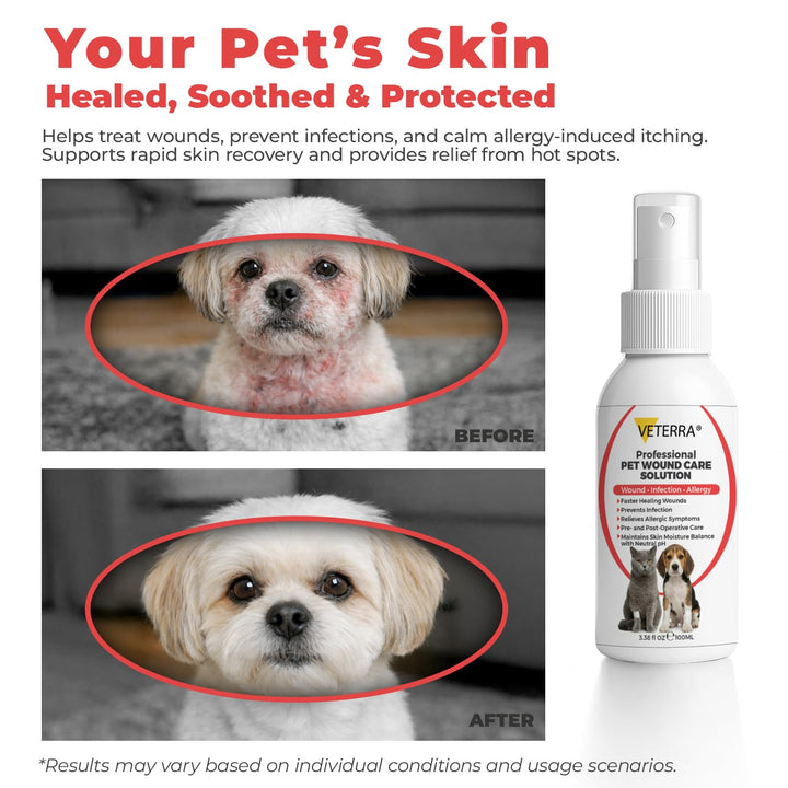 Veterra Dog and Cat Wound Care Spray for Dogs &amp; Cats – Vet Recommended Skin Cleansing Spray, Helps Clean Minor Cuts &amp; Scratches, Supports Skin Hygiene, Gentle No-Sting Formula - 3.38 Oz 100 Ml