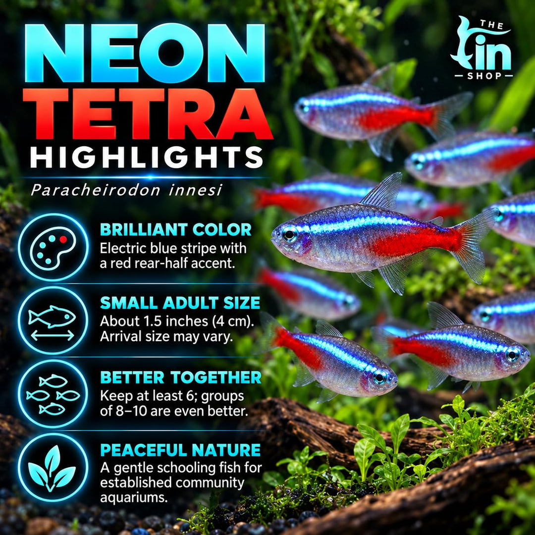 Neon Tetra Live Freshwater Aquarium Fish | Pack of 10 | + 4 Complimentary