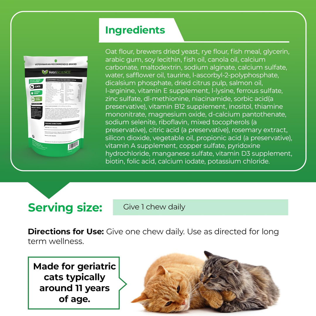 VetriScience Senior 27+ Active Health Chews for Senior Cats, Fish, 30 Count