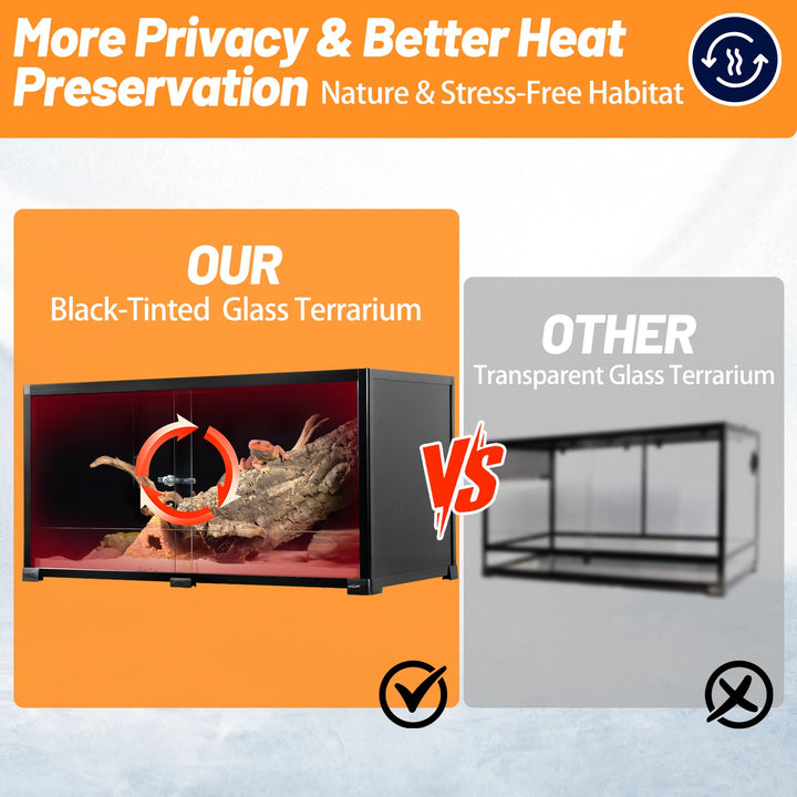 REPTI ZOO 50 Gallon Reptile Tank, 36" X 18" X 18" Reptile Terrarium, Black-Tinted ECO Glass Enclosure with Sliding Door &amp; Mesh Top, Secure &amp; Low-Stress Habitat for Bearded Dragon, Gecko, Snake, Lizard